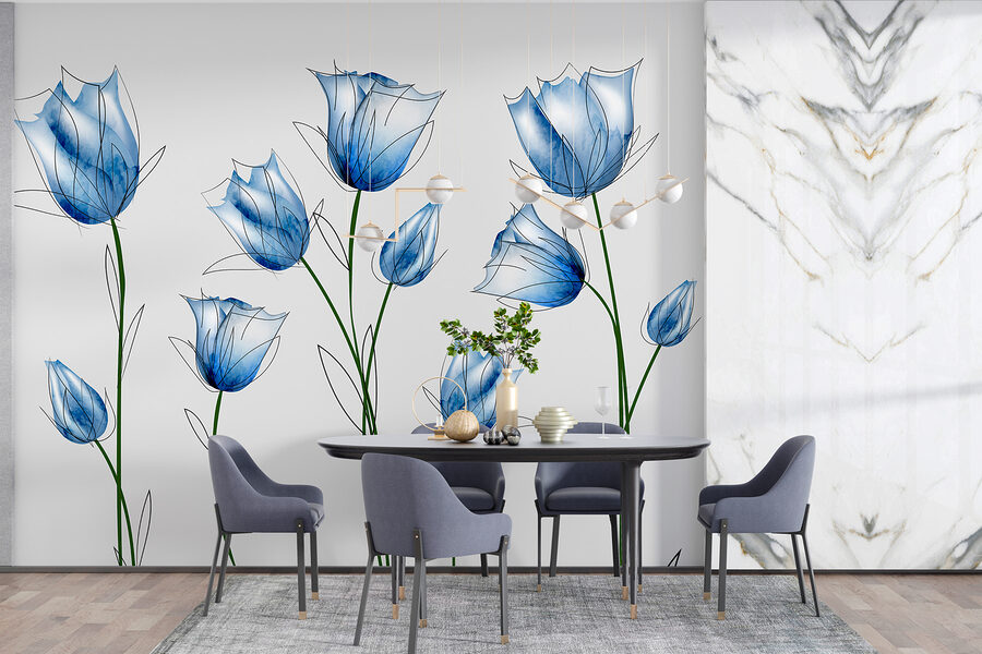 Eine Gruppe von blauen Blumen Eine Gruppe von blauen Blumen