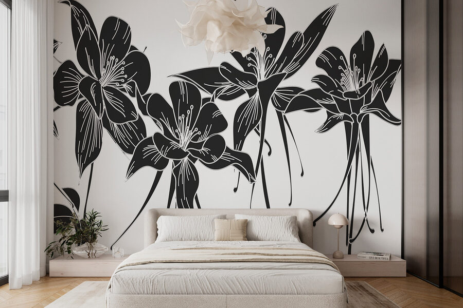 Fototapeten Eine schwarz-weiße Zeichnung von Blumen
