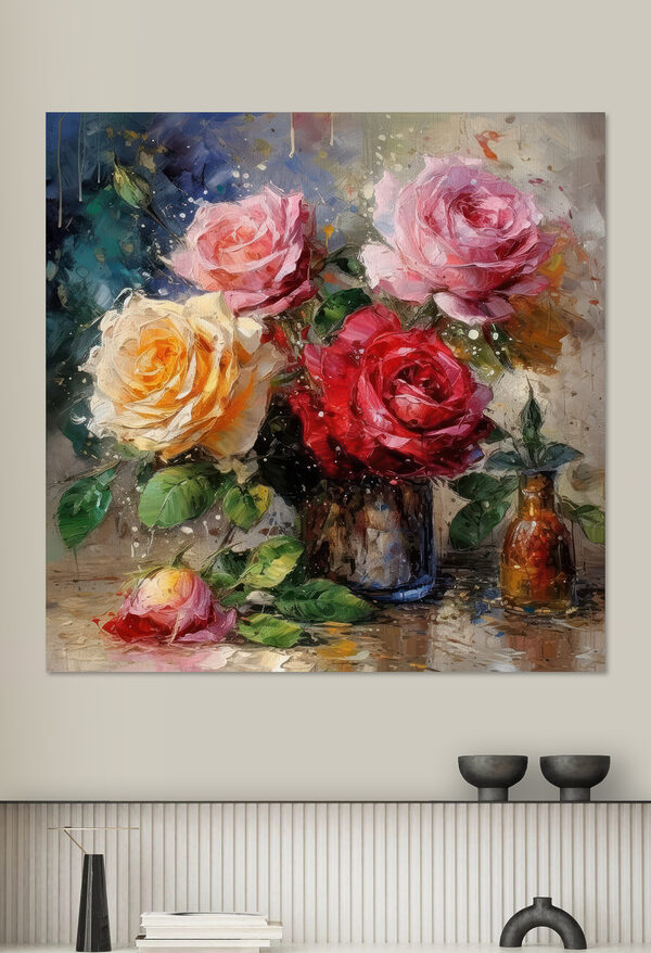 A painting of flowers in a vase A painting of flowers in a vase