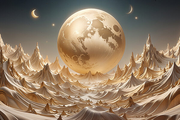 A moon over mountains and hills A moon over mountains and hills