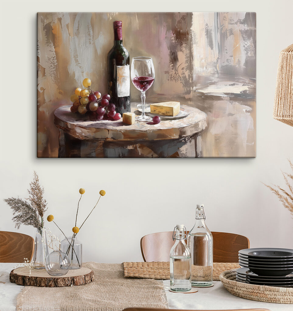 A wine bottle and grapes on a table