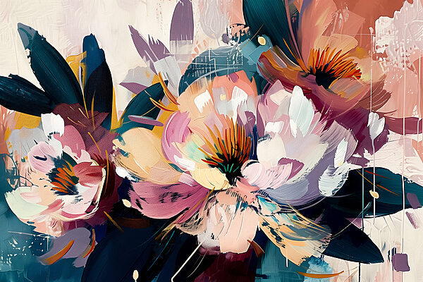 A painting of flowers and leaves A painting of flowers and leaves