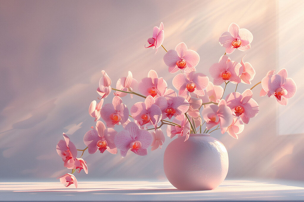 A vase with pink flowers A vase with pink flowers