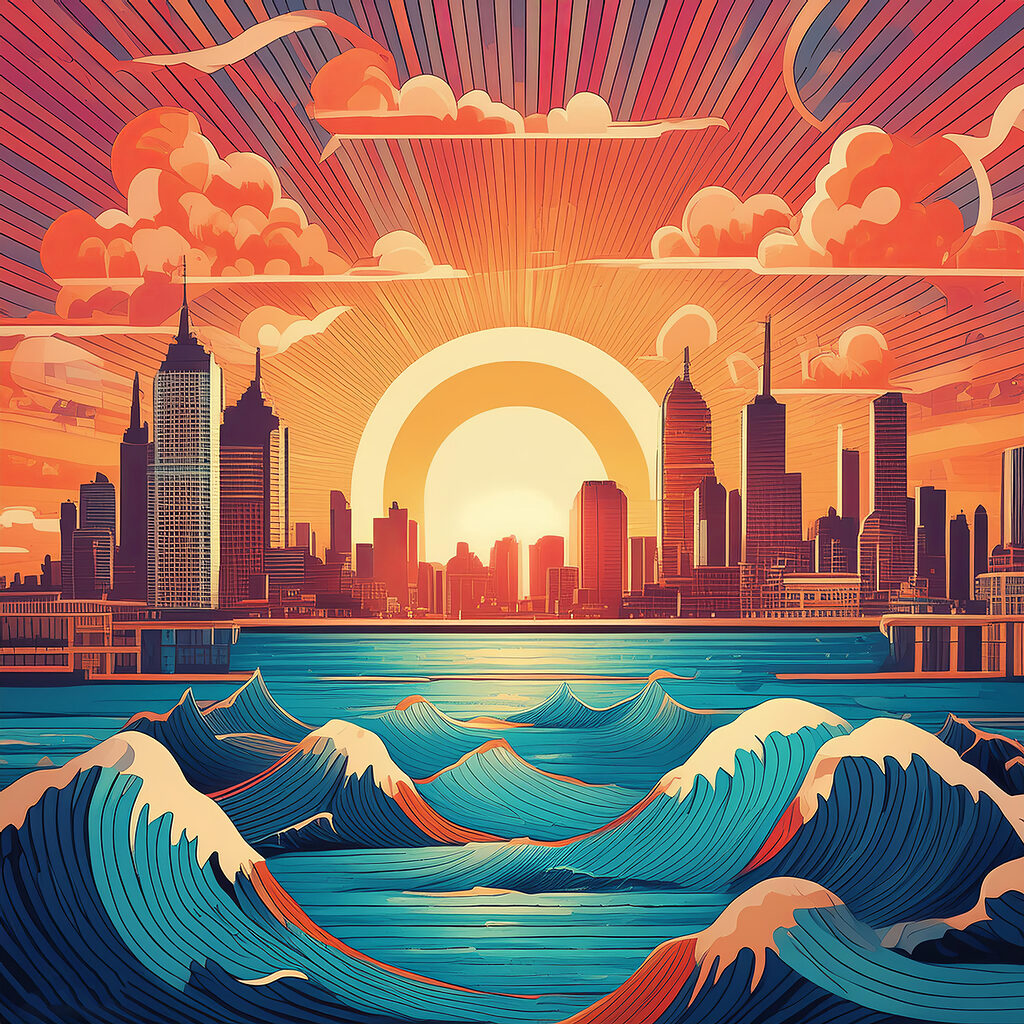 A city with waves in the water A city with waves in the water