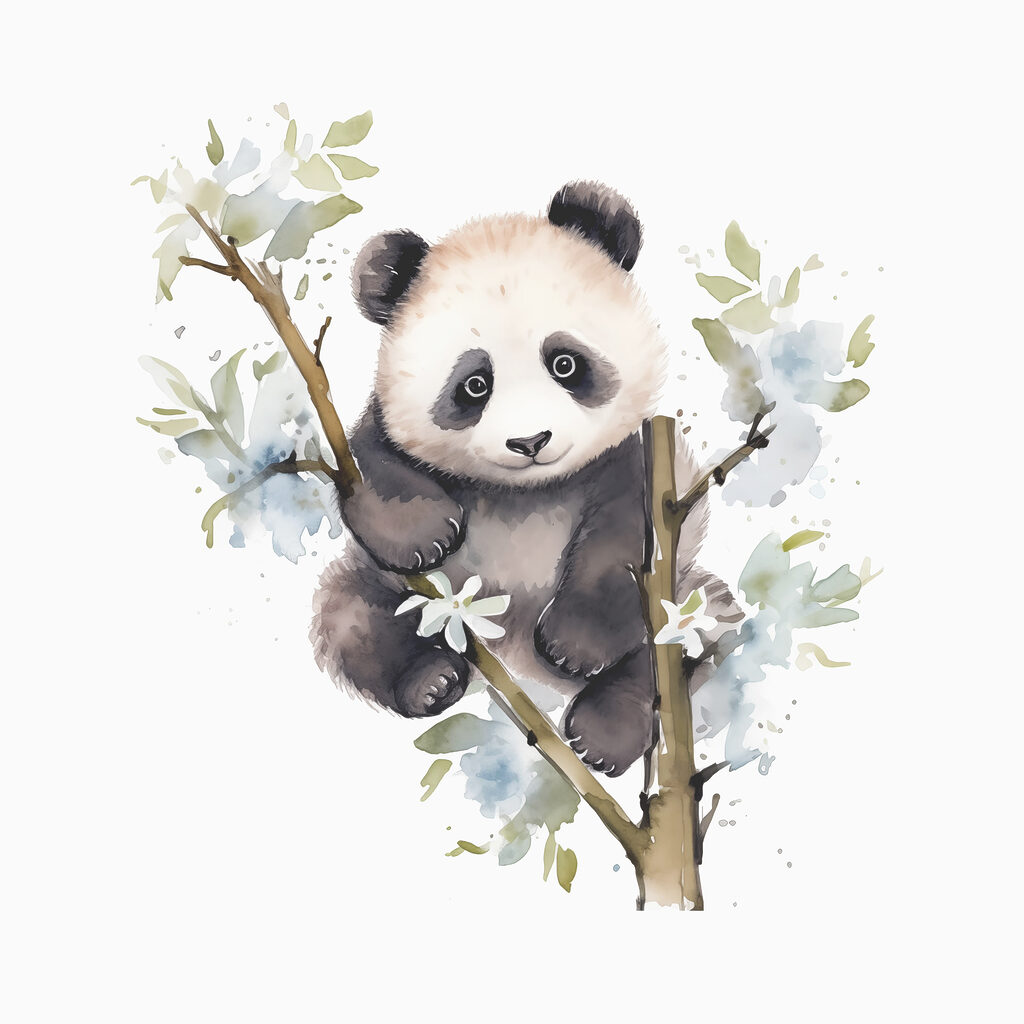 A panda bear on a tree branch