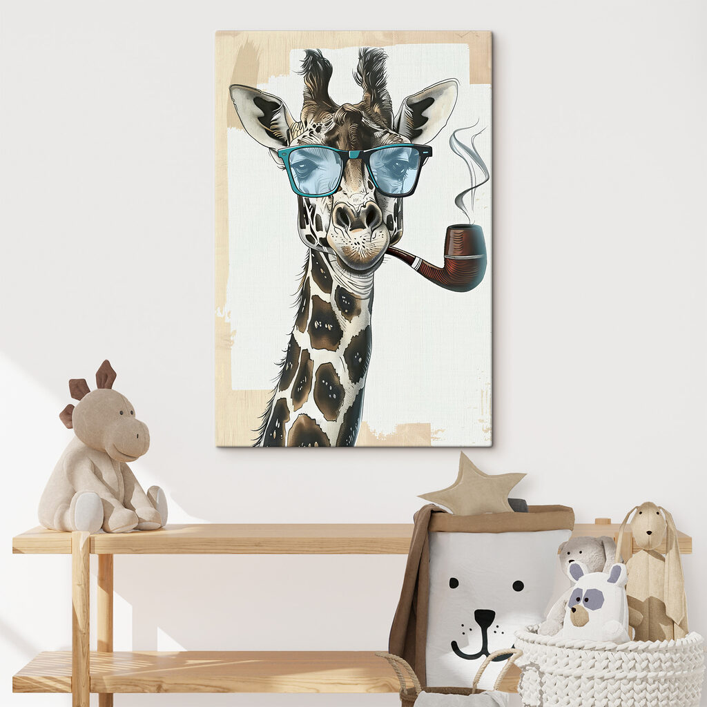 A giraffe wearing sunglasses and smoking pipe A giraffe wearing sunglasses and smoking pipe