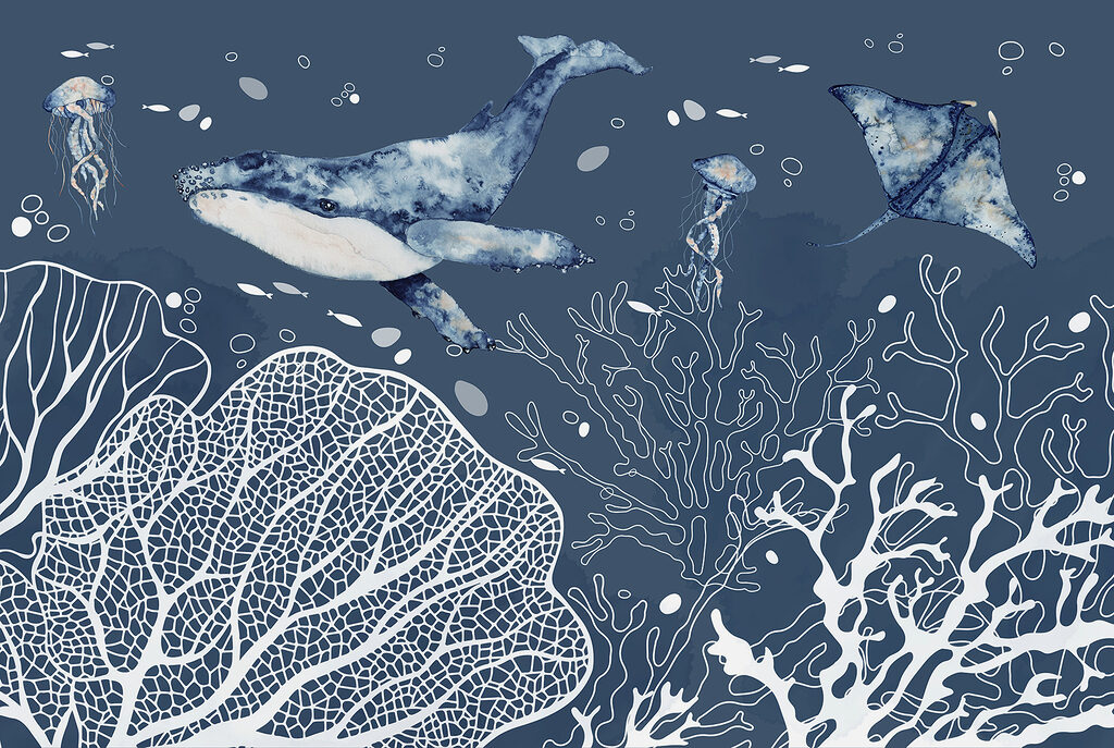 Ein Wal und Stachelrochen schwimmen im Meer Ein Wal und Stachelrochen schwimmen im Meer