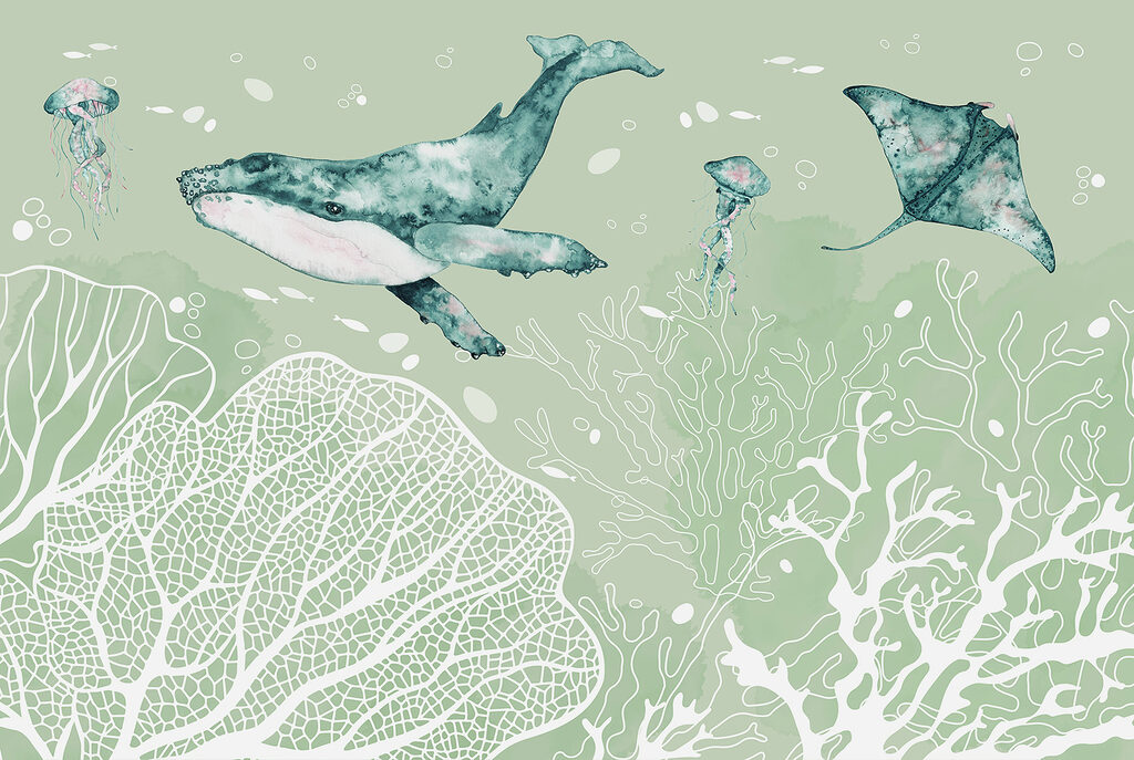 Ein Wal und Stachelrochen schwimmen im Meer Ein Wal und Stachelrochen schwimmen im Meer