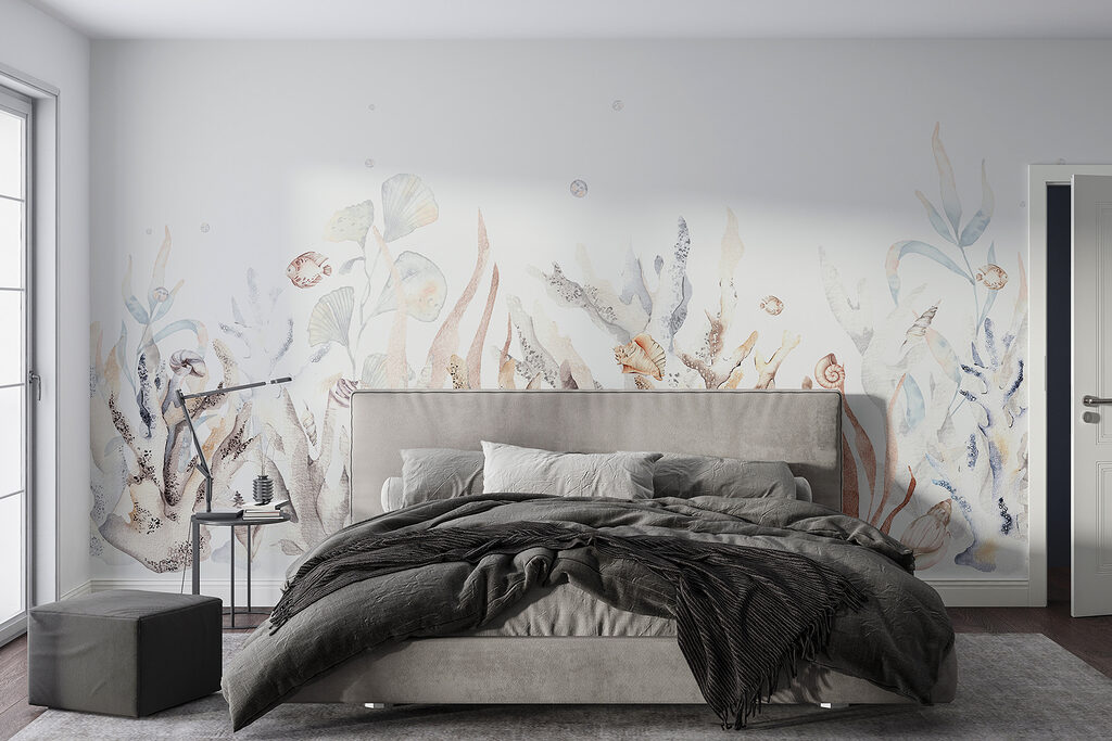 A watercolor of seaweed and shells