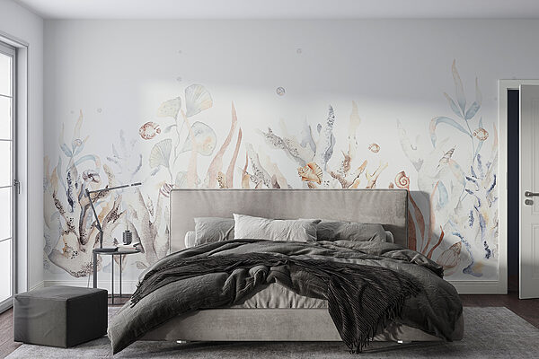 Ein Aquarell mit Algen und Muscheln Ein Aquarell mit Algen und Muscheln