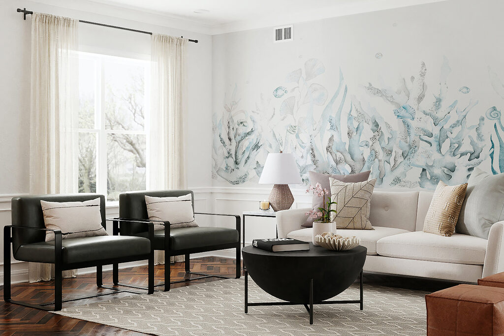 A watercolor of seaweed and shells