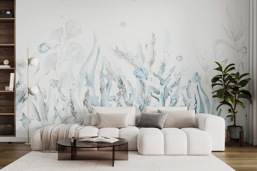 A watercolor of seaweed and shells