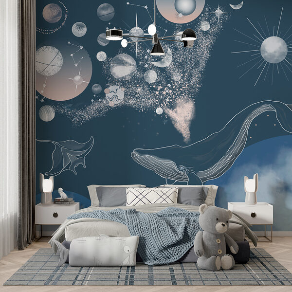 Ein Wal und Planeten am Himmel Ein Wal und Planeten am Himmel