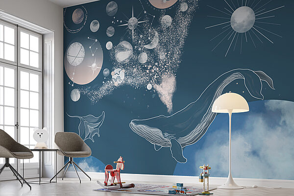 Ein Wal und Planeten am Himmel Ein Wal und Planeten am Himmel