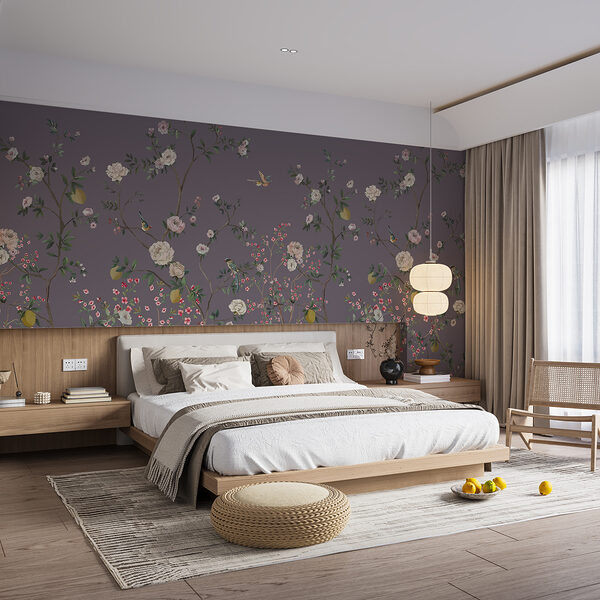 Eine Tapete mit Vögeln und Blumen Eine Tapete mit Vögeln und Blumen