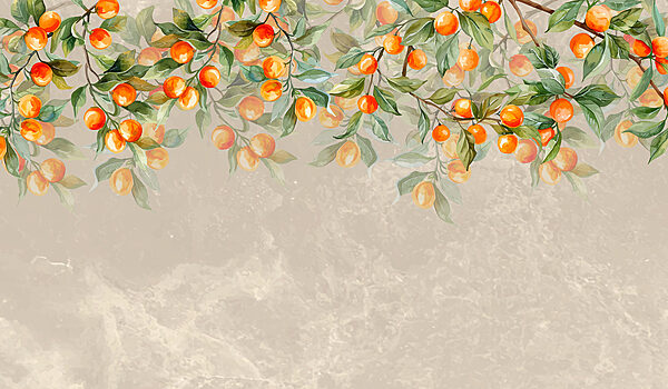 Ein Gemälde mit Orangen auf einem Baum Ein Gemälde mit Orangen auf einem Baum
