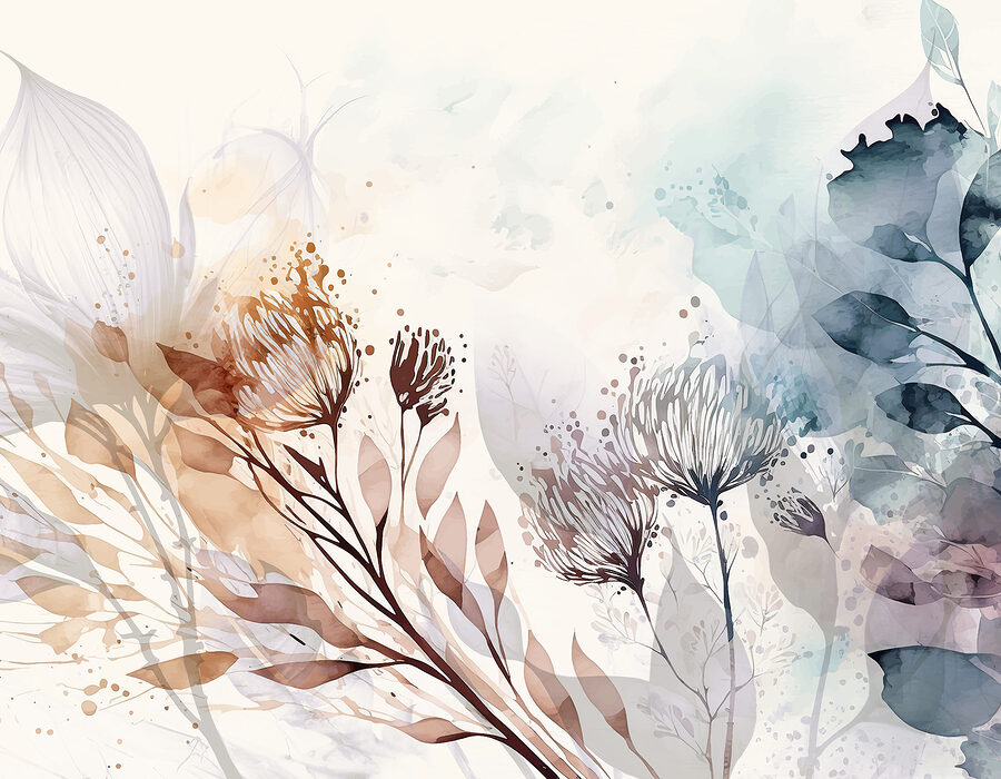 Ein Aquarell mit Blumen und Blättern