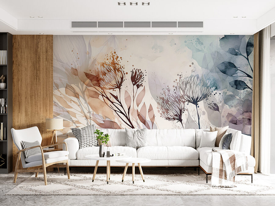 Ein Aquarell mit Blumen und Blättern