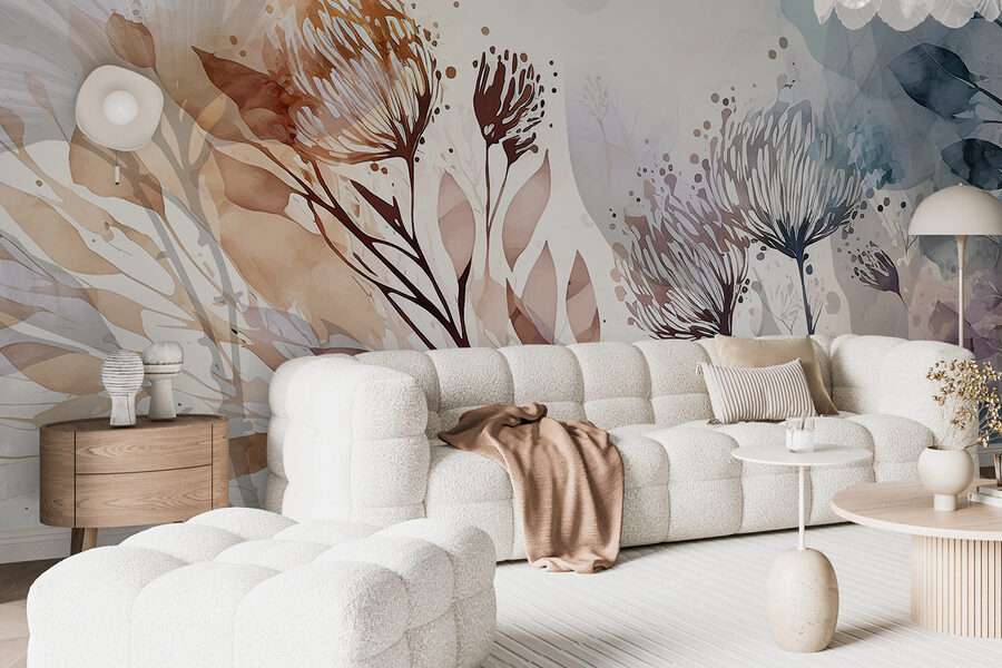 Ein Aquarell mit Blumen und Blättern