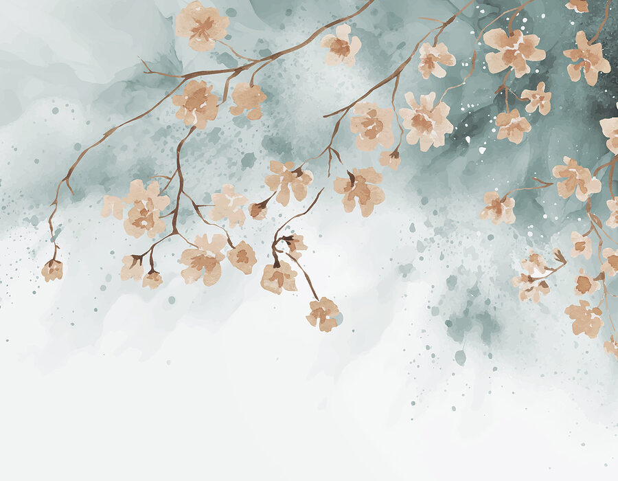 Ein Gemälde mit Blumen auf einem Zweig Ein Gemälde mit Blumen auf einem Zweig