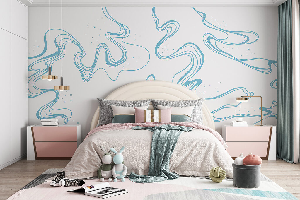 A white background with blue lines