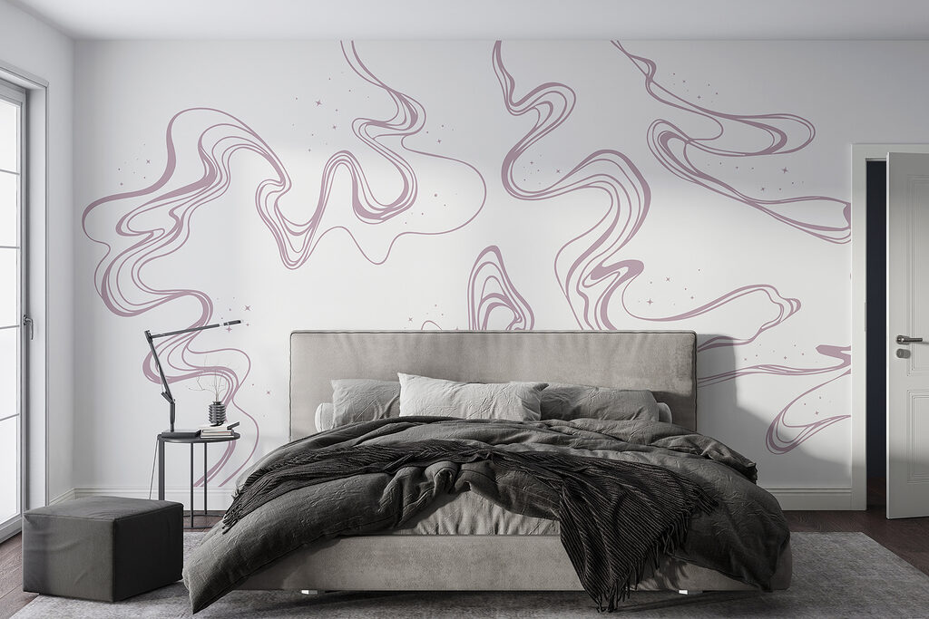A white background with purple lines