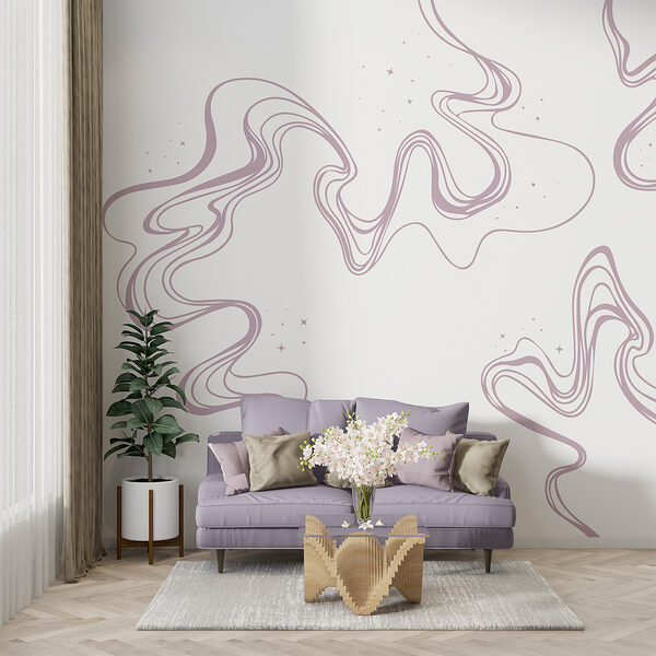 A white background with purple lines