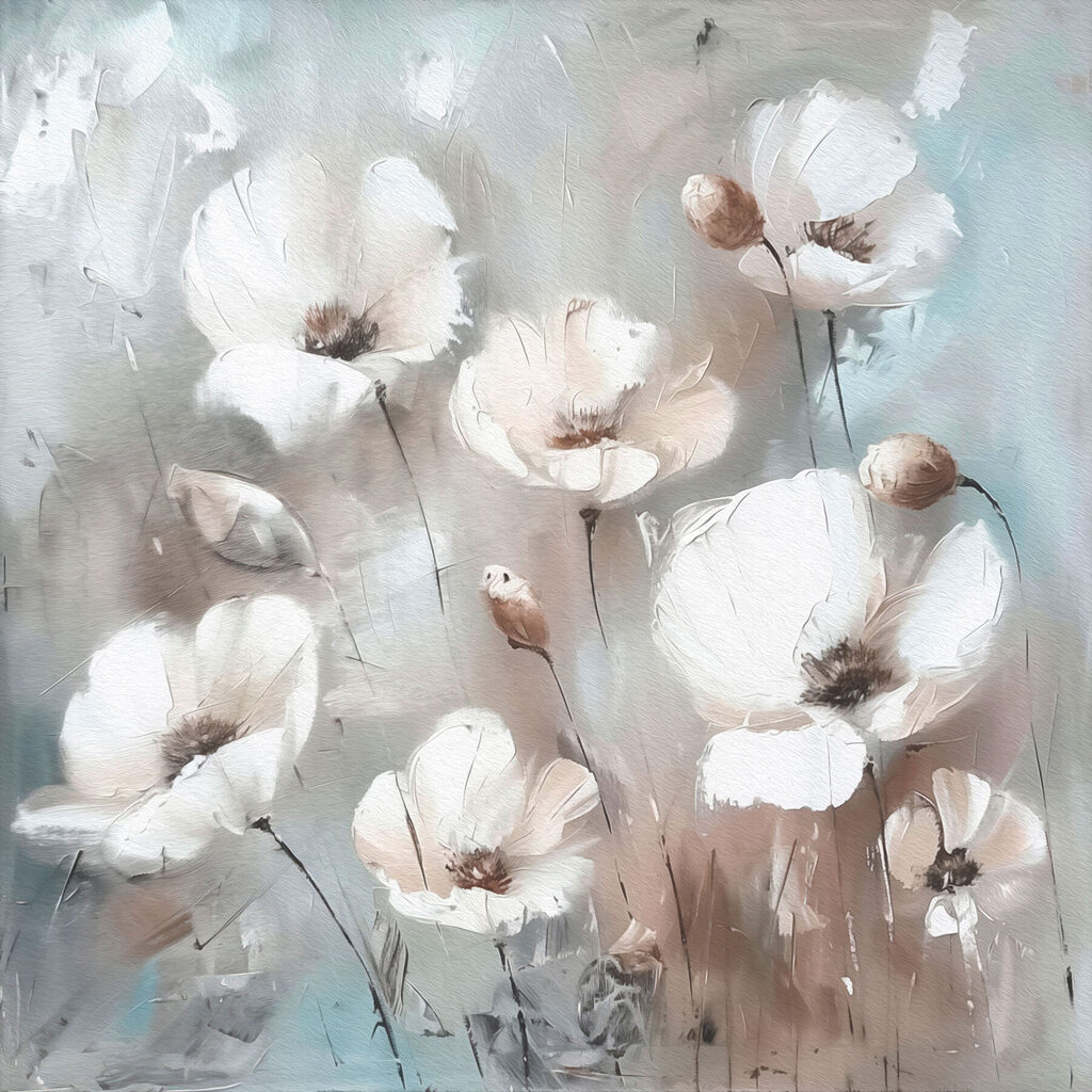 A painting of white flowers A painting of white flowers