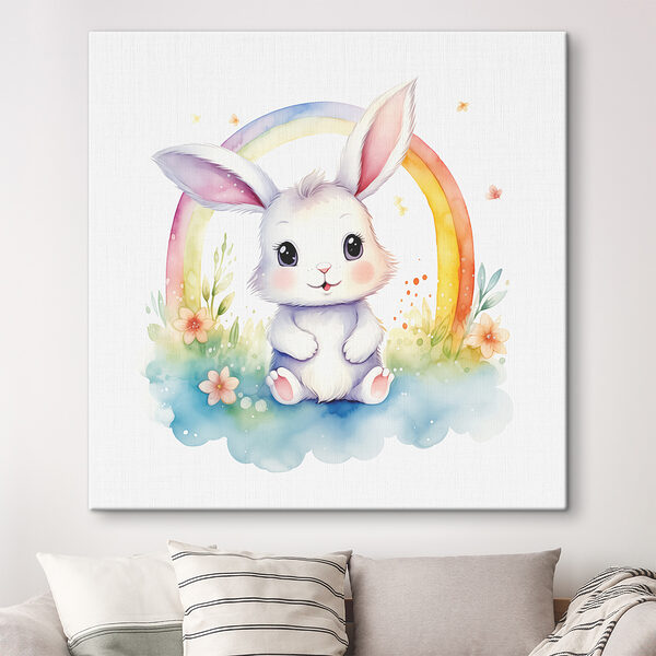 A watercolor of a bunny with a rainbow A watercolor of a bunny with a rainbow