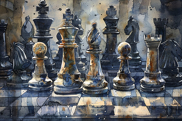 A watercolor of a chess board A watercolor of a chess board