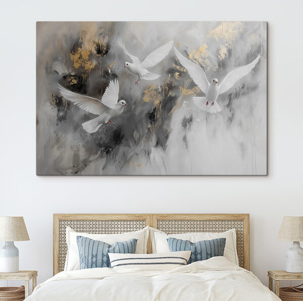 A group of white birds flying