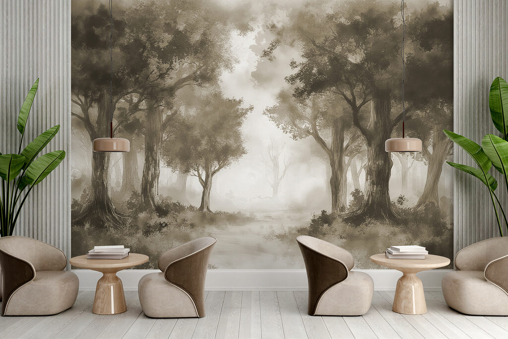 A group of trees in a forest A group of trees in a forest