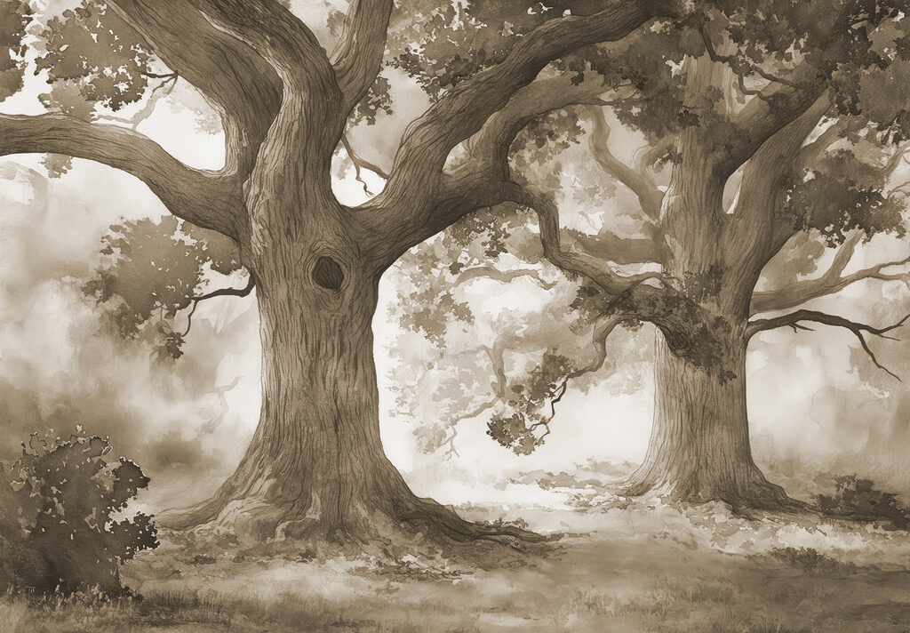 A group of trees with a hole in the trunk