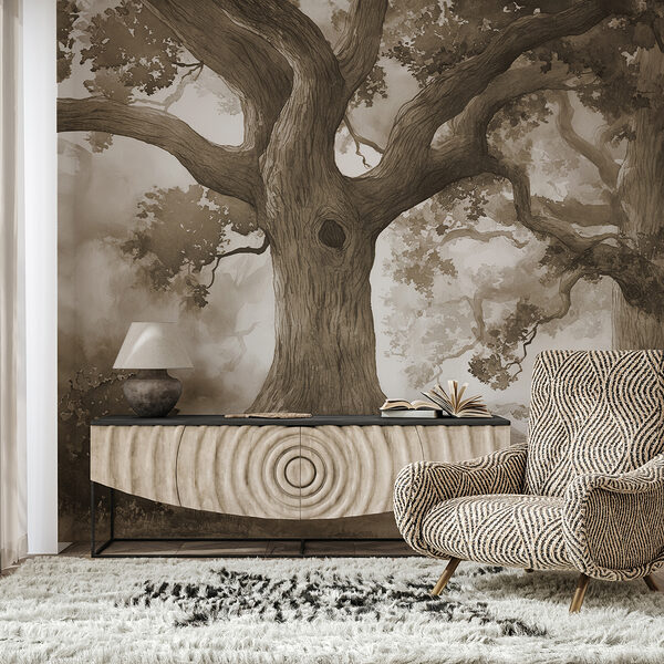 A group of trees with a hole in the trunk