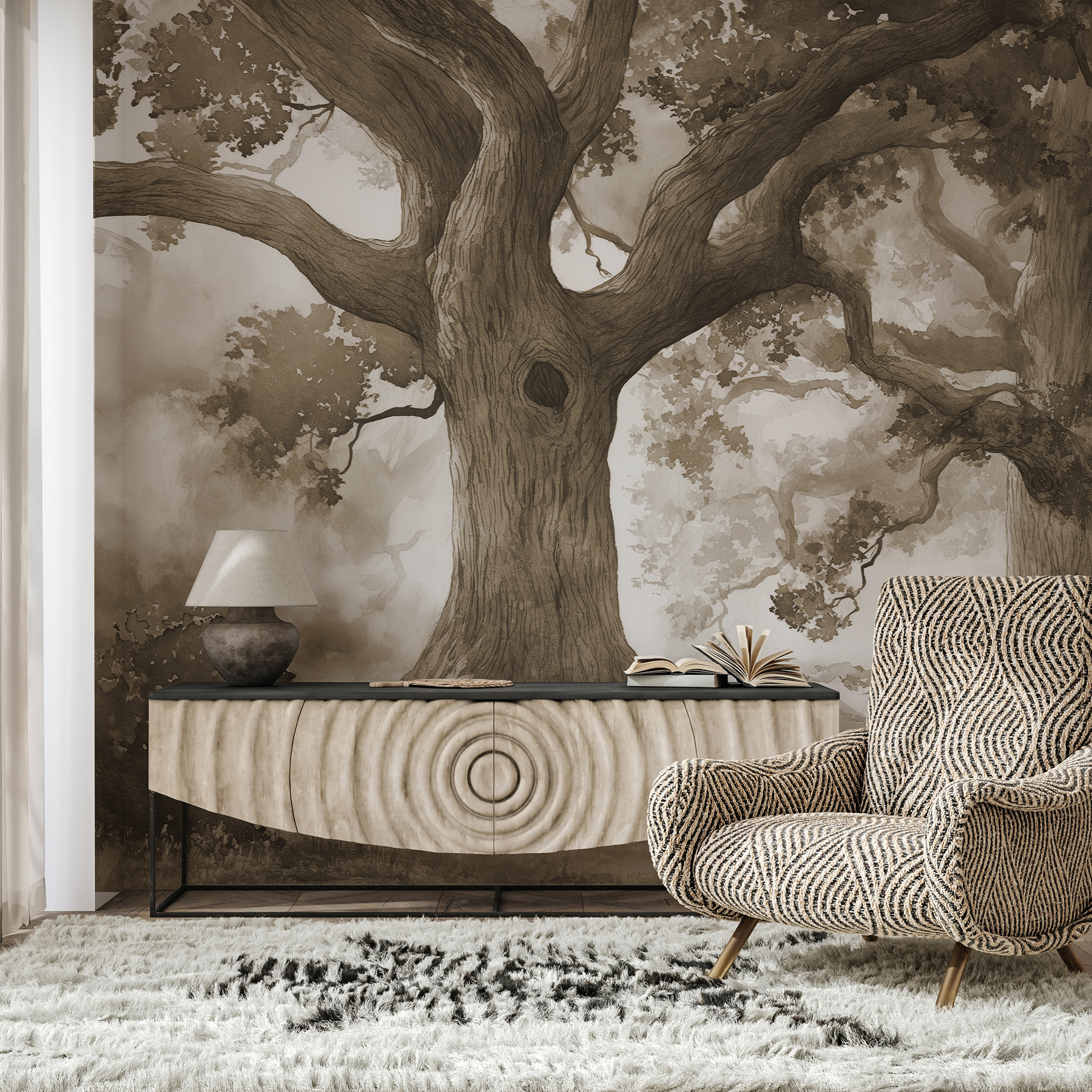 A group of trees with a hole in the trunk