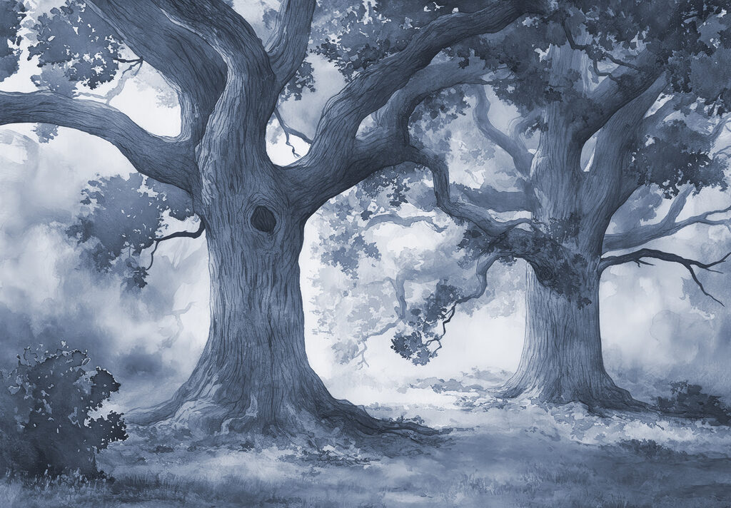 A group of trees with many branches A group of trees with many branches