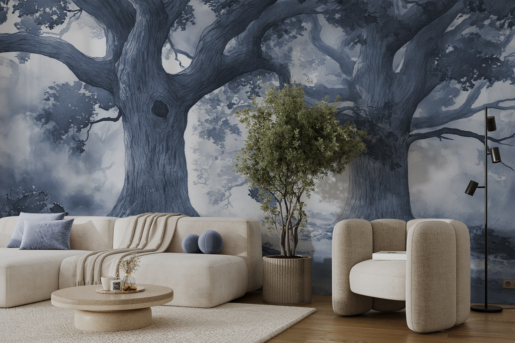 A group of trees with many branches A group of trees with many branches