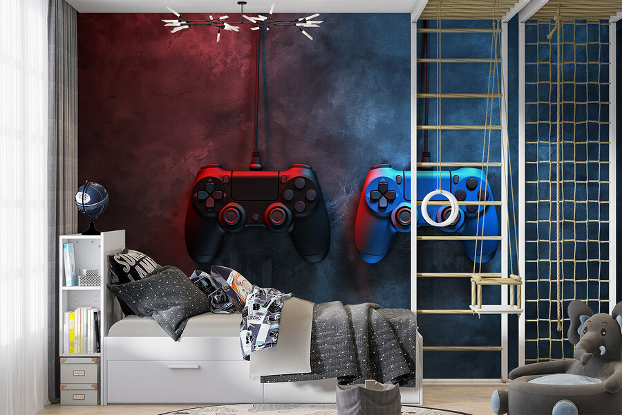 Ein blauer und roter Videospiel-Controller