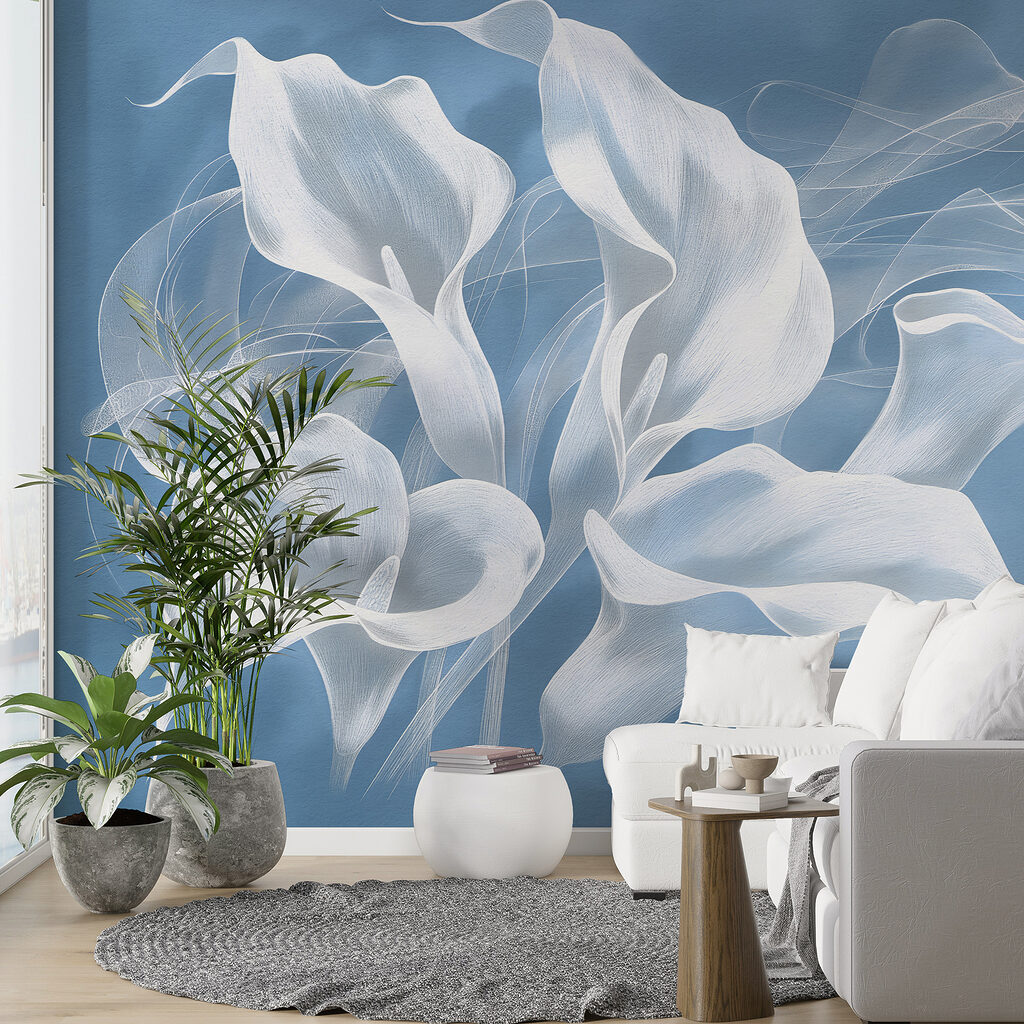 A white flowers on a blue background