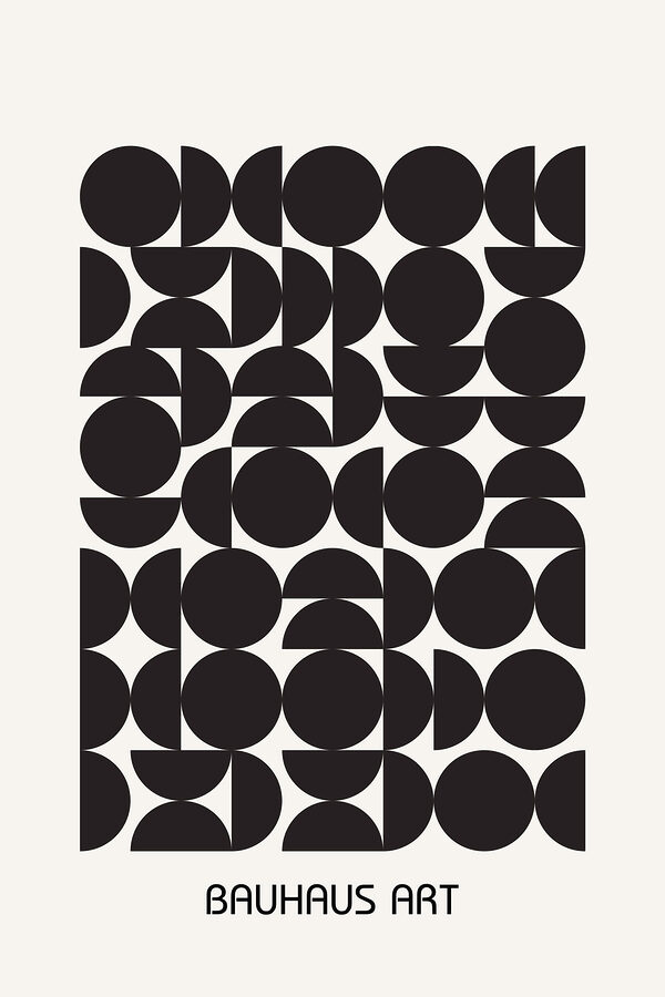 A black and white pattern of circles and half circles
