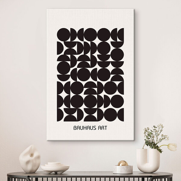 A black and white pattern of circles and half circles