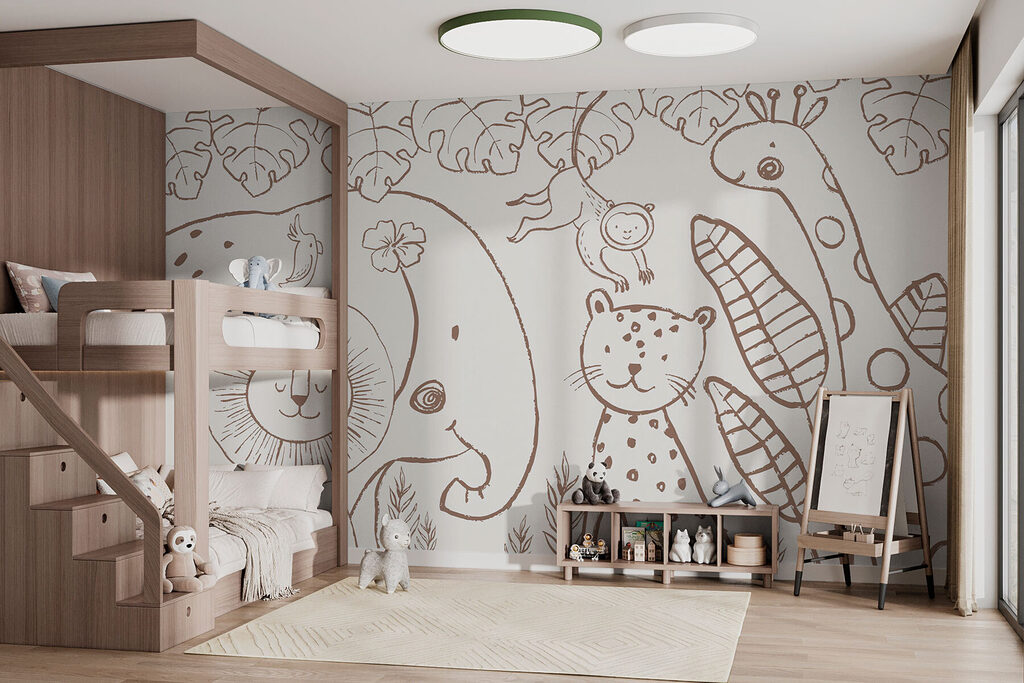 A drawing of animals and plants