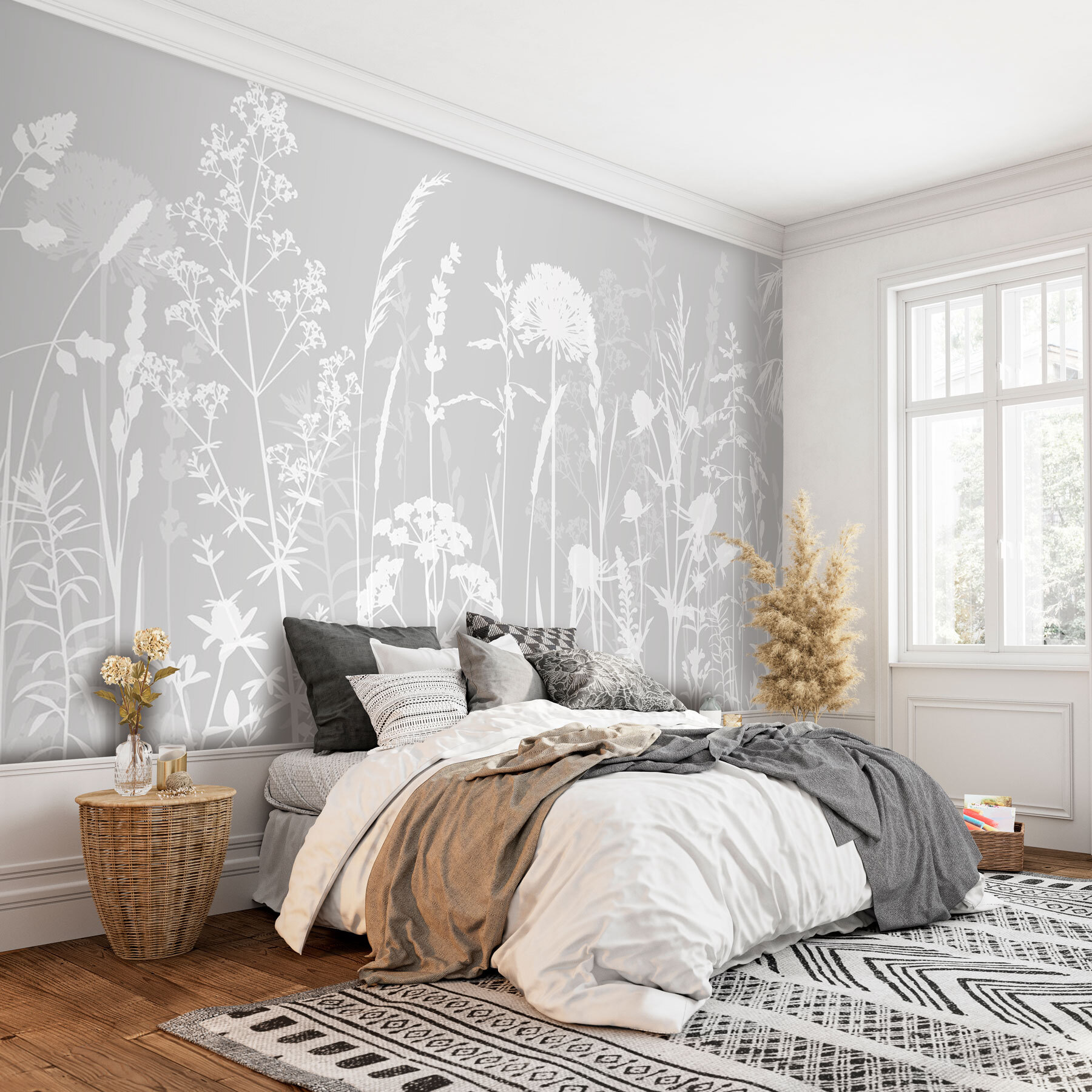 A white silhouettes of flowers