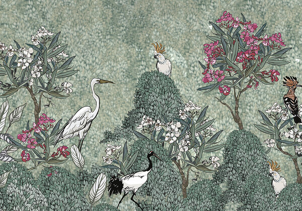 Ein Gemälde mit Vögeln und Blumen Ein Gemälde mit Vögeln und Blumen