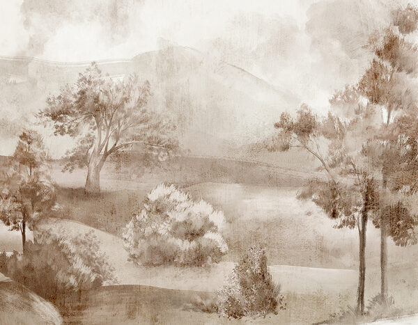 Eine Landschaft mit Bäumen und Sträuchern Eine Landschaft mit Bäumen und Sträuchern
