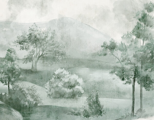 Eine Landschaft mit Bäumen und Bergen Eine Landschaft mit Bäumen und Bergen