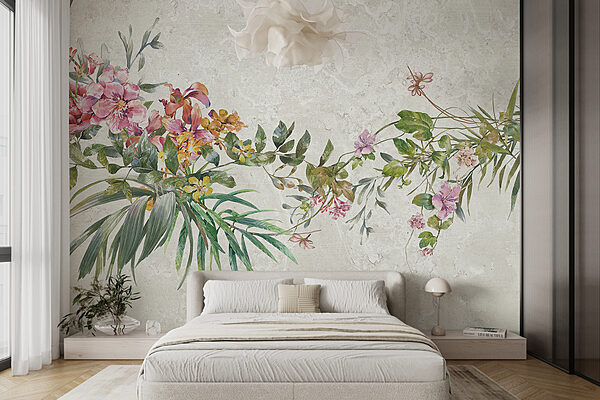 Ein Gemälde mit Blumen und Blättern Ein Gemälde mit Blumen und Blättern