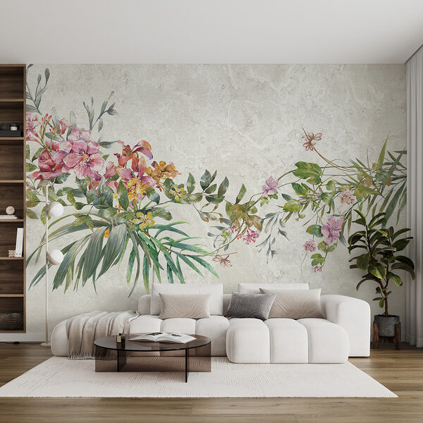 Ein Gemälde mit Blumen und Blättern Ein Gemälde mit Blumen und Blättern