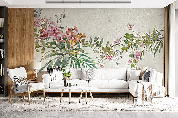 Ein Gemälde mit Blumen und Blättern Ein Gemälde mit Blumen und Blättern