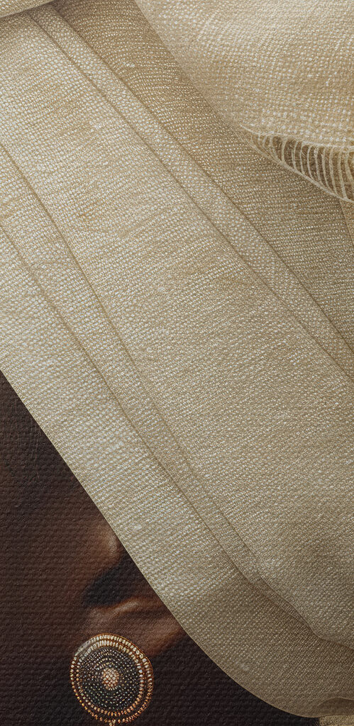 A woman wearing a head wrap